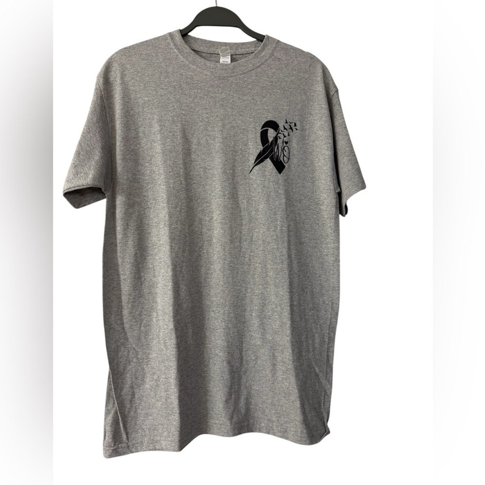 Gray T-Shirt Black Ribbon Design Alone We Are Strong Together We Are Stronger